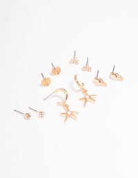 Gold Mixed Diamante Small Stud Earring 5-Pack - link has visual effect only