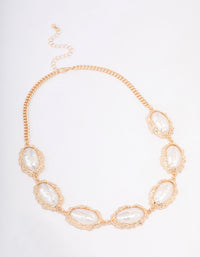 Gold Statement Pearl Short Necklace - link has visual effect only