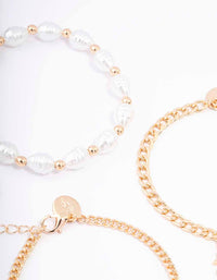 Gold Pearl Anklet & Bracelet 3-Pack - link has visual effect only