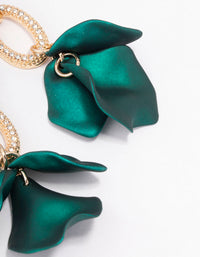 Gold & Green Petal Diamante Drop Earrings - link has visual effect only