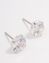 Platinum Sterling Silver Four Claw Cubic Zirconia Stud Earrings - link has visual effect only