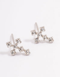 Platinum Sterling Silver Cross Cubic Zirconia Stud Earrings - link has visual effect only