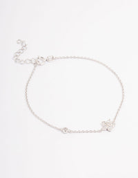 Platinum Sterling Silver Cubic Zirconia Flower Bracelet - link has visual effect only