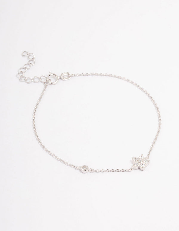 Platinum Sterling Silver Cubic Zirconia Flower Bracelet