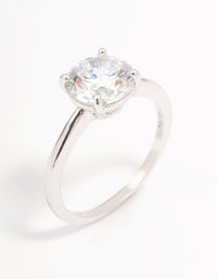 Platinum Sterling Silver Solitaire Cubic Zirconia Crystal Ring - link has visual effect only