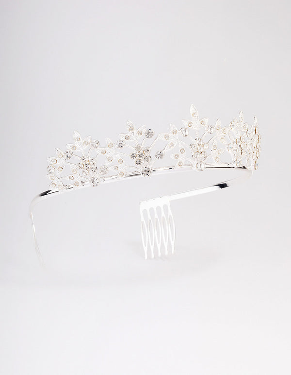 Silver Symmetrical Floral Hair Tiara