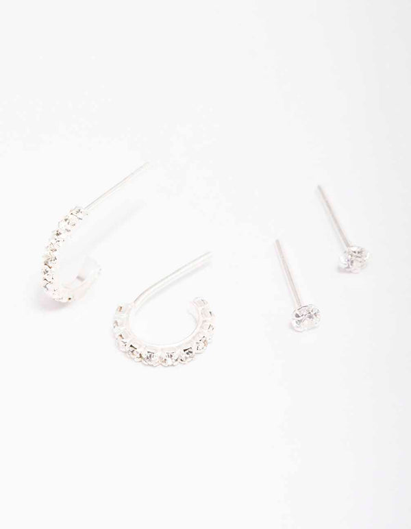 Sterling Silver Cubic Zirconia Stud & Hoop Earring Pack