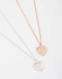 Mixed Metal Floral Heart Necklace Pack - link has visual effect only