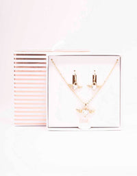 Gold Heart Wing Necklace & Huggie Earring Set - link has visual effect only