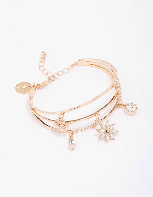 Gold Floral Charm Wrist Cuff