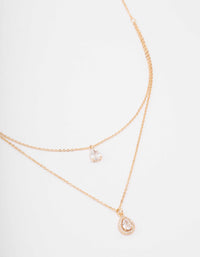 Gold Pear Halo Layered Necklace - link has visual effect only