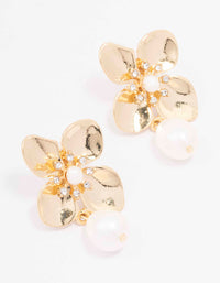 Gold Plated Crystal Flower Pearl Drop Earrings - link has visual effect only