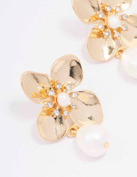 Gold Plated Crystal Flower Pearl Drop Earrings - link has visual effect only