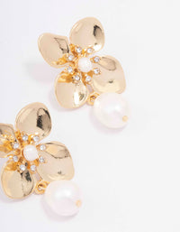 Gold Plated Crystal Flower Pearl Drop Earrings - link has visual effect only