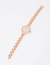 Rose Gold Diamante Small Round Strap Watch - link has visual effect only