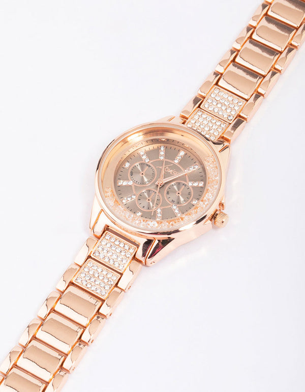 Rose Gold Shaker Diamante Detailed Watch