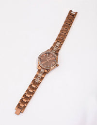 Copper-Coloured Diamante Link Watch - link has visual effect only