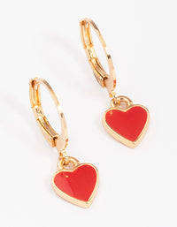 Gold & Red Heart Huggie Hoop Earrings - link has visual effect only
