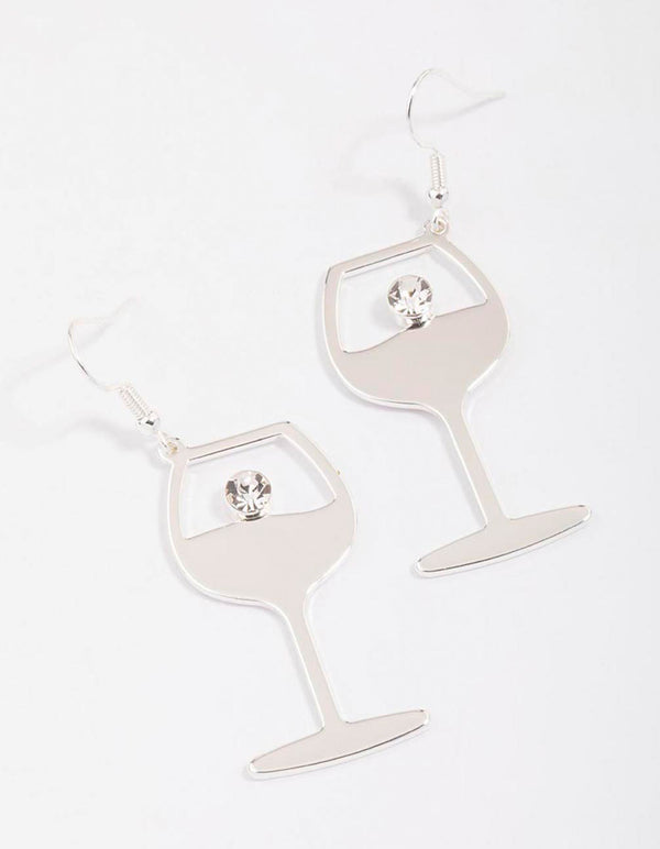 Silver Diamante Wine Glass Drop Earrings