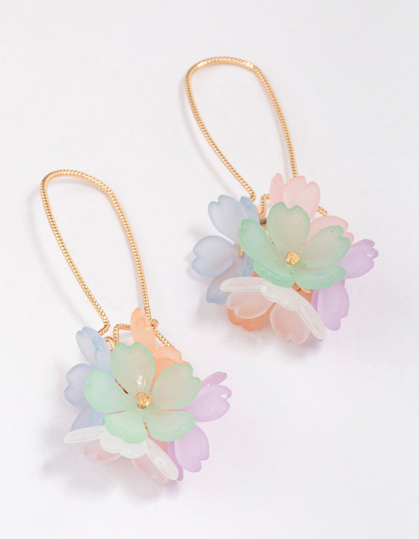 Gold Cluster Flower Fish Hook Drop Earrings