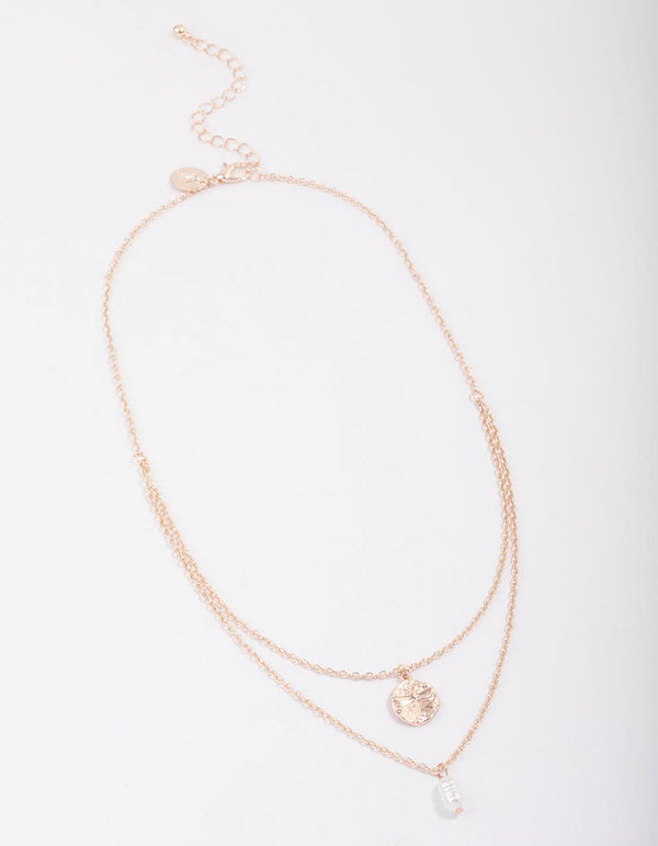 Rose Gold Disc & Pearl Layered Necklace - Lovisa