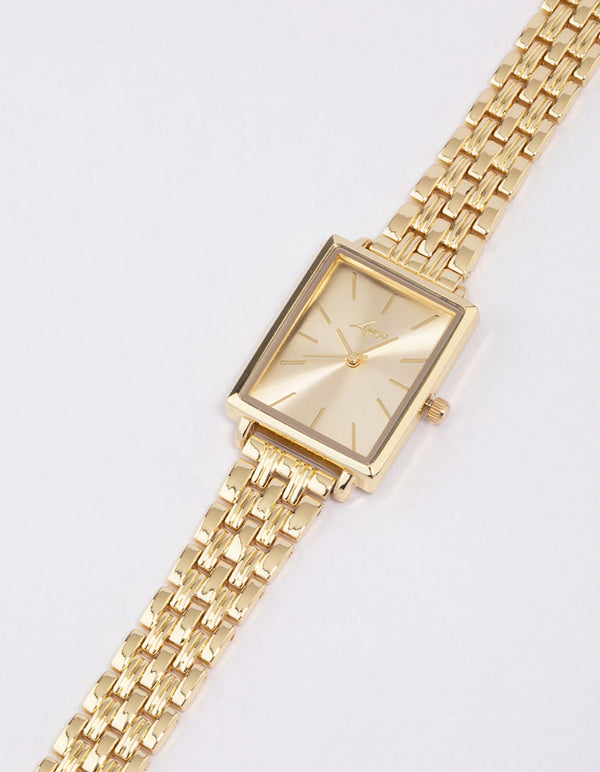 Gold Rectangle Face Classic Watch - Lovisa