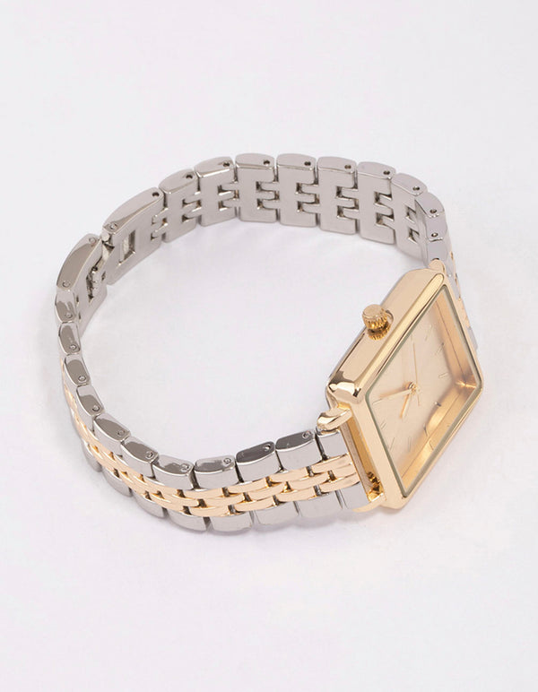 Gold Silver Two Toned Square Watch Lovisa