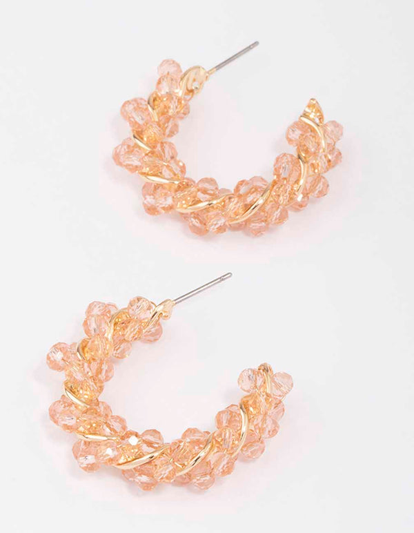 Gold Twisted Beaded Hoop Earrings