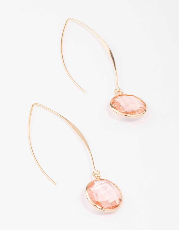 Gold Oval Blush Diamante Gem Drop Earrings