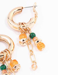 Gold Beaded Charm Chain Hoop Earrings - link has visual effect only