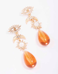 Gold Mixed Celestial & Beaded Teardrop Earrings - link has visual effect only