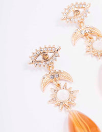 Gold Mixed Celestial & Beaded Teardrop Earrings - link has visual effect only