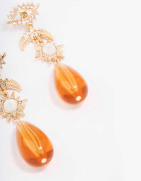 Gold Mixed Celestial & Beaded Teardrop Earrings - link has visual effect only