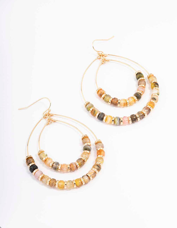 Gold Double Beaded Hoop Earrings