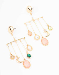 Gold Multi Charm Drop Earrings - link has visual effect only