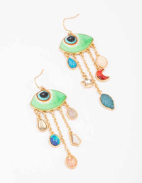 Gold Evil Eye Charm Drop Earrings - link has visual effect only