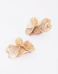 Gold Textured Petal Leaves Drop Earrings - link has visual effect only