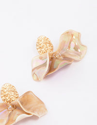 Gold Textured Petal Leaves Drop Earrings - link has visual effect only