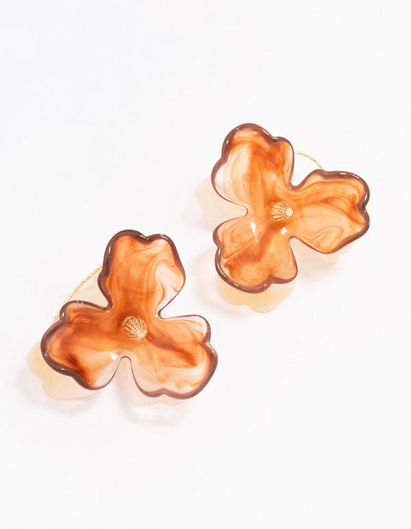 Gold & Amber Floral Petal Drop Earrings