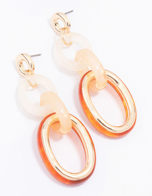 Gold Mixed Circle Link Drop Earrings