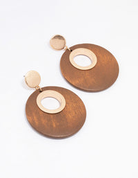 Gold Round Wooden Disc Drop Earrings - link has visual effect only