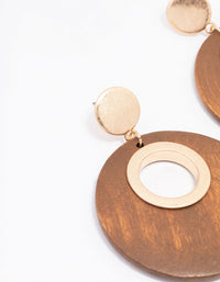 Gold Round Wooden Disc Drop Earrings - link has visual effect only