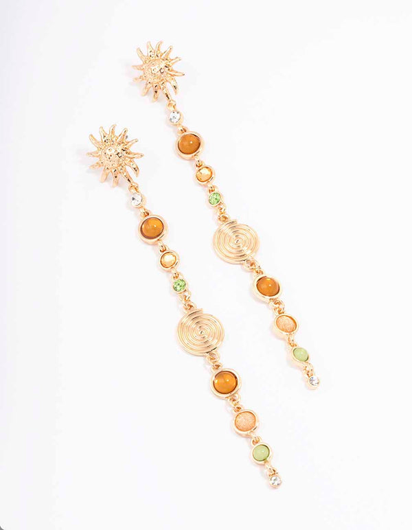 Gold Multi Gemstone Drop Earrings