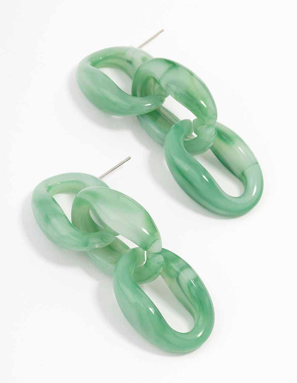 Green Chunky Chain Link Drop Earrings