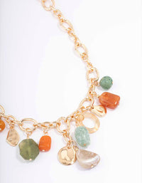 Gold Mixed Stone Charm Chain Necklace - link has visual effect only