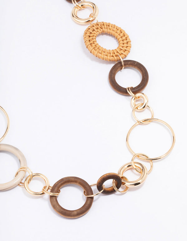 Gold Mixed Circle Chain Necklace