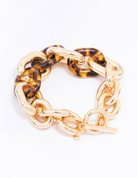 Gold & Tortoiseshell Link Chain Bracelet - link has visual effect only