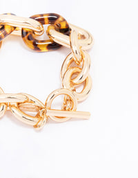 Gold & Tortoiseshell Link Chain Bracelet - link has visual effect only