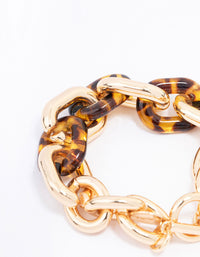 Gold & Tortoiseshell Link Chain Bracelet - link has visual effect only