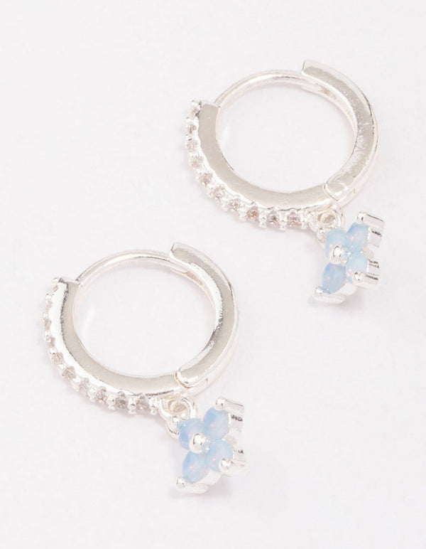 Silver Cubic Zirconia Flower Huggie Earrings